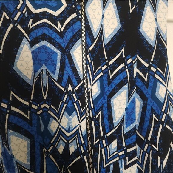 Gabby Skye Dress Blue White Fit & Flare Pockets Zipper Geometric Women’s Size 10 - Picture 5 of 11
